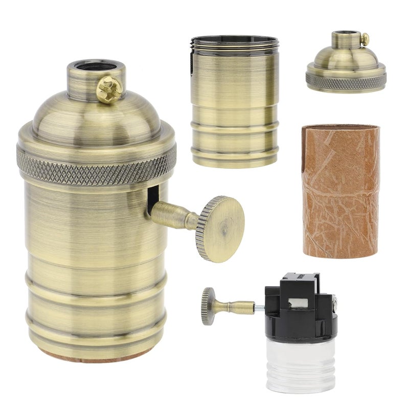 RTNLIT Antique Brass Lamp Socket, Vintage Edison E26/E27 Bulb Light Socket with On/Off Knob Switch(Bronze) - Image 3